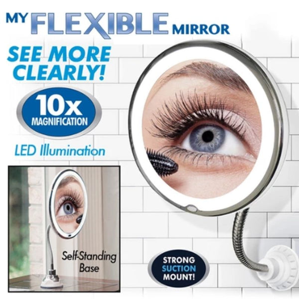10x magnifying mirror with flexible gooseneck
