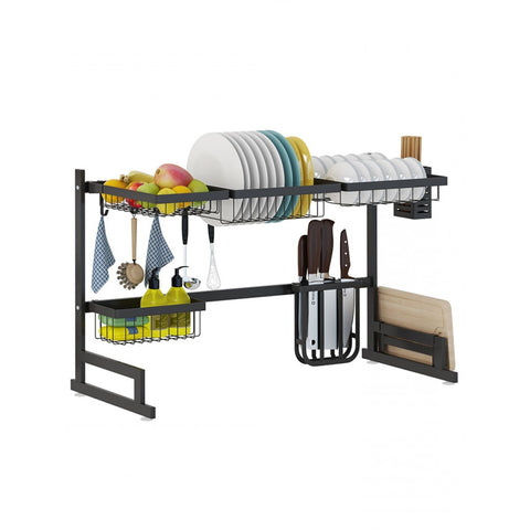 Over the sink dish drying rack with various compartments
