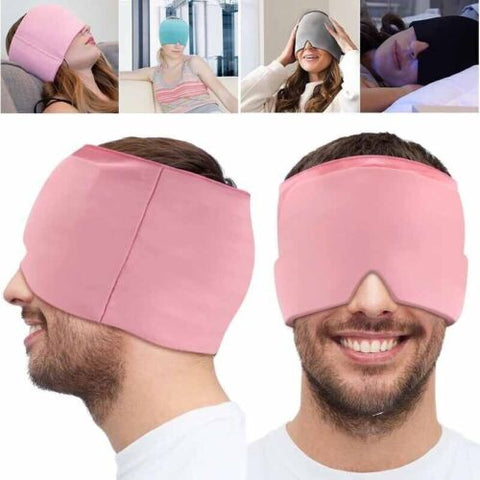 Person wearing a blue Headache Hat