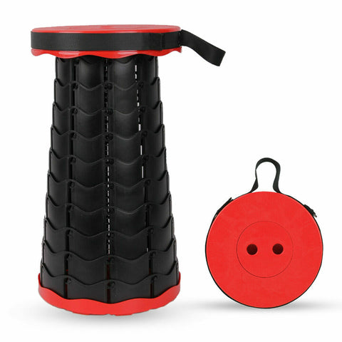 Adjustable folding stool in use outdoors