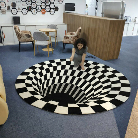 Overhead view of the 3D Vortex Illusion Rug on a floor