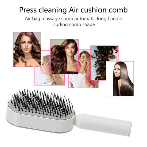 Self Cleaning Hair Brush in use