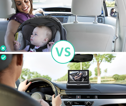 Car baby monitor camera showing a clear view of a baby in a car seat
