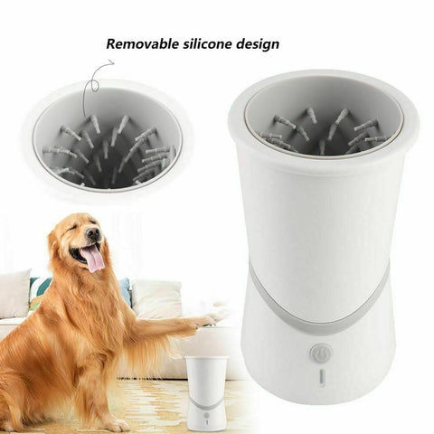 Dog paw being cleaned by the automatic paw cleaner