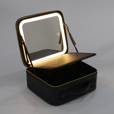LED Makeup Bag with Mirror closed with handle