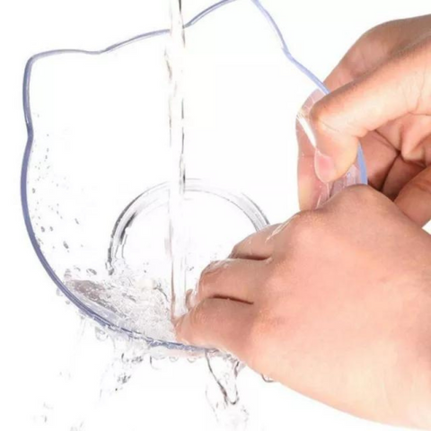 Close up view of the transparent pet food bowl