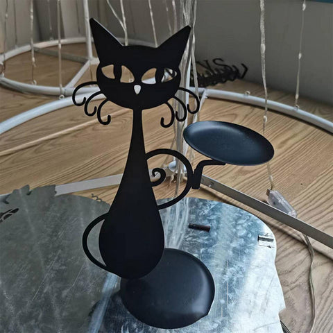 Close up of Black Cat Candle Holder