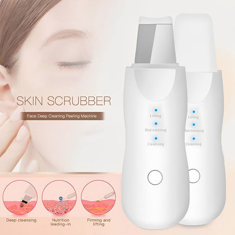 Person using ultrasonic skin scrubber on their face