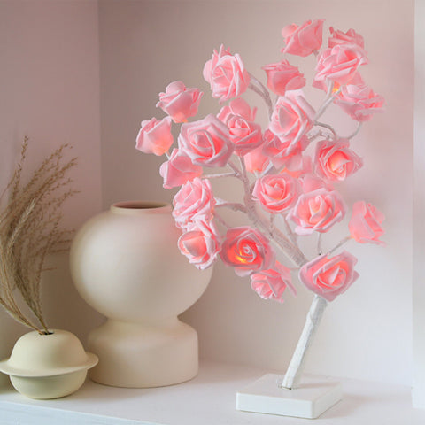Close-up of a lit rose on the Rose Tree Light