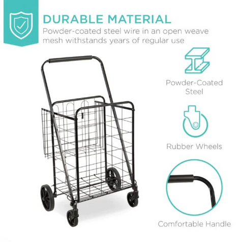 Folding shopping cart with ergonomic handle