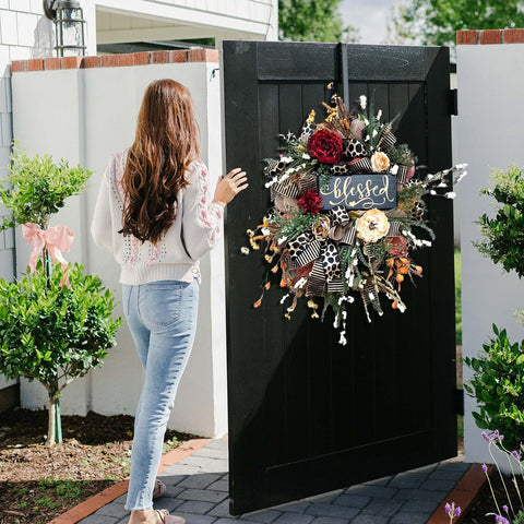 Wreath displayed on a wall indoors
