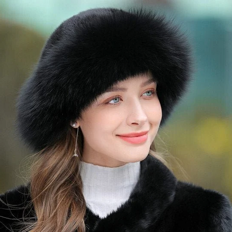 Close-up of the soft synthetic fur on the winter hat