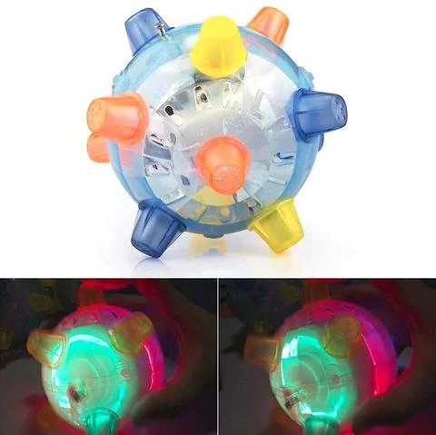Dog playing fetch with LED jumping ball