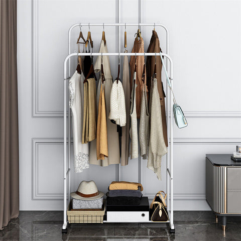 Heavy duty rolling clothes rack with double rails