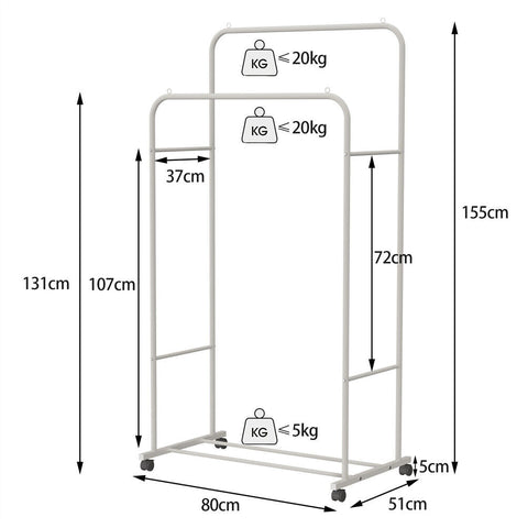 Rolling garment rack with storage shelf