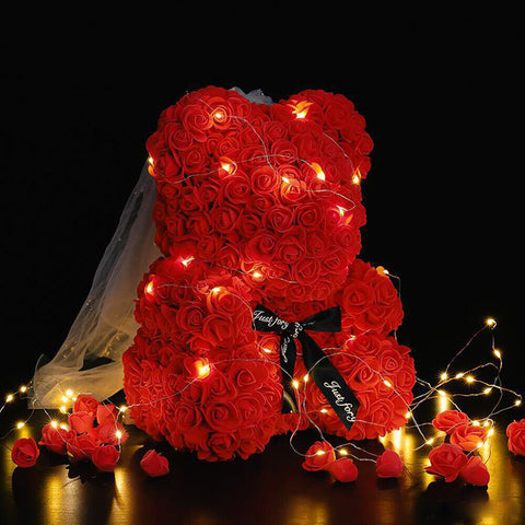 Close-up of a rose teddy bear in red