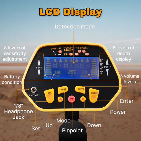 Metal detector searching in sand